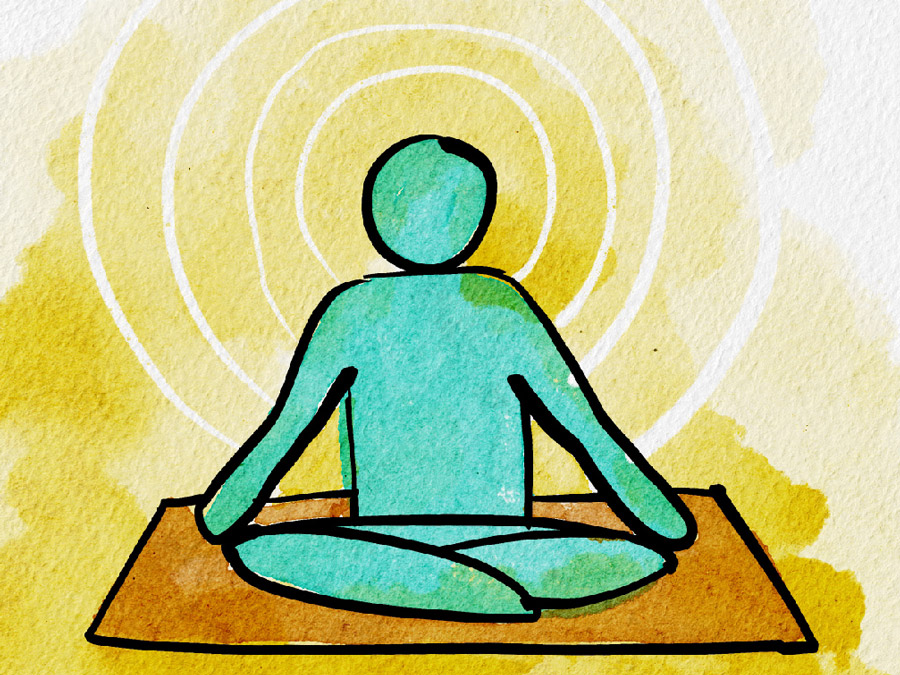 Graphic with drawn individual meditating