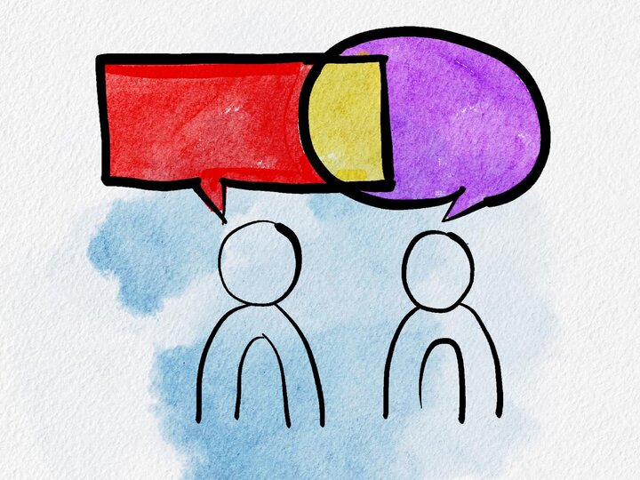 Graphic with drawn red and purple comment bubbles